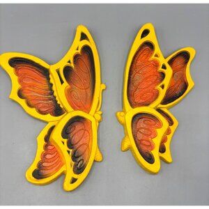 Vtg Statuary Yellow Orange Butterfly Wall Decor Set Of 2‎